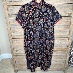 Cathay Traditional Chinese Cheongsam Qipao Dress Black Velvet with Flowers Sz 19